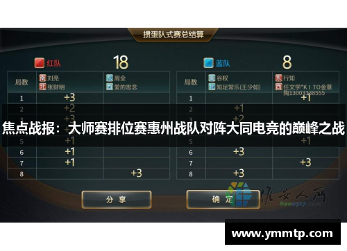 焦点战报：大师赛排位赛惠州战队对阵大同电竞的巅峰之战
